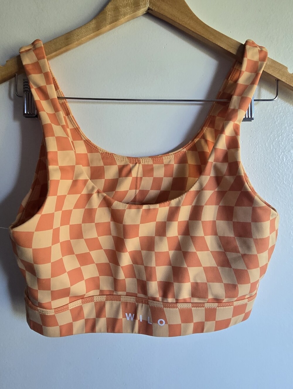 WILO The Label, Set w/High-Waist Bike Shorts And Bra Top, Orange Checker, Small - Picture 7 of 10